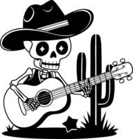 Skeleton Cowboy Playing Guitar Beside Cactus Art for Day of the Dead vector
