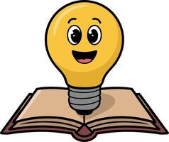 Smiling Lightbulb with Open Book Creative Learning Education Concept vector