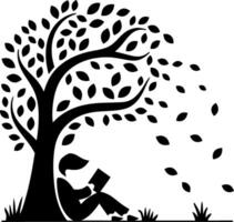 Silhouette of Person Reading Under Tree Peaceful Relaxation vector