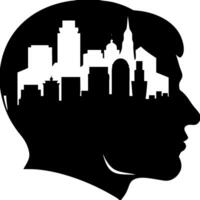 Silhouette Head with Urban Cityscape Inside Representation of Imagination and Creativity vector