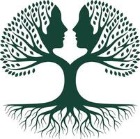 Tree of Life Silhouette with Human Faces Symbolizing Connection and Nature vector