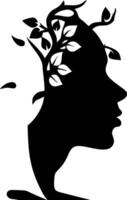 Silhouette of a Human Profile with Tree Branches and Leaves Representation vector
