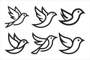 Elegant Bird Logo Set Simple Icons with One-Line Art Designs vector