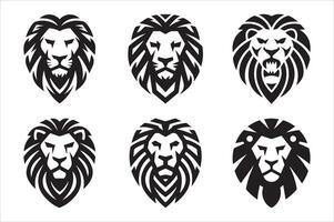 Lion head icon collection black and white illustrations for creative vector