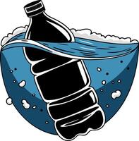Environmental Impact Plastic Bottle Floating in Ocean Waves Art vector