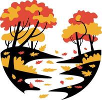 Autumn Landscape with Colorful Falling Leaves and Trees in Fall Season vector