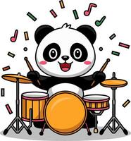 Cute Panda Playing Drums with Colorful Music Notes Illustration vector