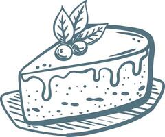 Slice of Cheesecake with Berries and Leaves Illustration vector