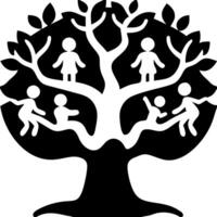 Family Tree Silhouette with Children Playing on Branches Illustration vector