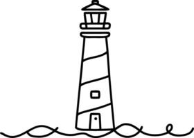 Minimalist Illustration of Lighthouse with Ocean Waves for Nautical Design vector