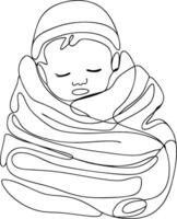 Minimalist Line Art of Sleeping Baby in Swaddle Blanket Illustration vector