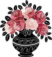 Elegant Bouquet of Red and Pink Roses in Decorative Vase vector
