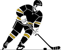 Ice Hockey Player Silhouette Skating with Stick and Puck vector