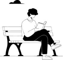 Minimalist Illustration Person Reading Book on Park Bench Calm Relaxation Scene vector