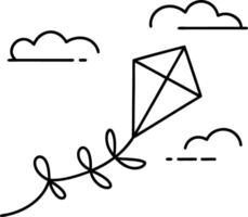 Minimalist Line Art Kite with Clouds Illustration for Children and Nature Themes vector