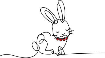 Minimalist Line Art Rabbit with Red Necklace Illustration vector