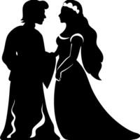 Romantic Couple Silhouette in Medieval Attire Symbolizing Timeless Love and Elegance vector