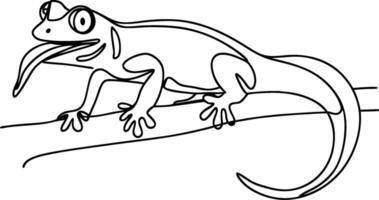 Minimalist Continuous Line Drawing of Gecko with Extended Tongue on Branch vector