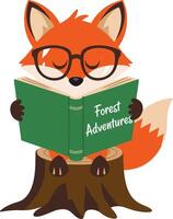 Charming Fox Reading Book Illustration Forest Adventure Theme vector
