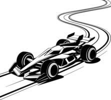Futuristic Racing Car Illustration on Dynamic Curved Track for Motorsports Graphics vector