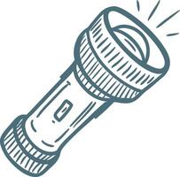 Blue Outline Illustration of Flashlight with Light Beam for Emergency and Camping Design vector