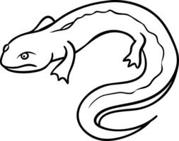 Black Outline Illustration of Salamander with Curved Tail on Grey Background vector