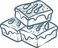 Hand-Drawn Chocolate Brownie with Dripping Frosting and Decorative Glaze vector