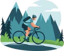 Cyclist Riding Through Mountain Landscape in Scenic Nature Illustration vector