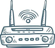 Hand-Drawn Illustration of Wi-Fi Router with Signal for Tech Design and Communication vector