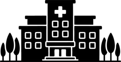 Hospital Building Silhouette Illustration with Trees and Cross Symbol vector