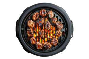 Grilled meat cooking on a charcoal grill on a sunny day, showcasing perfect grill marks and juicy texture png