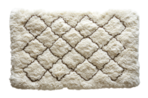 Soft plush area rug with a geometric pattern in neutral tones situated on a clean surface png