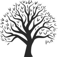 Elegant Black Silhouette Tree with Curved Branches Art vector