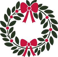 Christmas Wreath with Red Bows and Greenery for Holiday Decorations vector