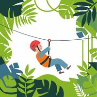 Adventure Zipline Jungle Child Illustration in Tropical Forest vector