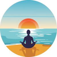 Meditation at Sunset on Beach Illustration for Relaxation and Mindfulness vector