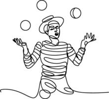 One Line Drawing of Mime Artist Juggling Balls in Minimalist Style vector