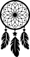 Intricate Black Dreamcatcher Silhouette with Feathers and Stars Art vector