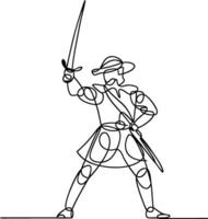 Medieval Knight Swordfighter Continuous Line Art Drawing vector
