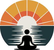 Meditating Figure at Sunset with Reflection Symbolizing Tranquility and Inner Peace Illustration vector