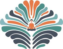 Meditation Silhouette with Colorful Abstract Waves for Mindfulness and Relaxation Concepts vector