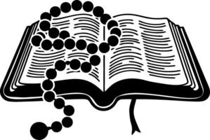 Open Book with Rosary Illustration Symbolizing Faith and Knowledge Design vector
