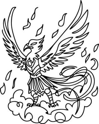 Majestic Phoenix Rising Line Art Illustration Fantasy Mythical Creature