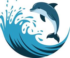 Jumping Dolphin Art with Splashing Ocean Waves vector