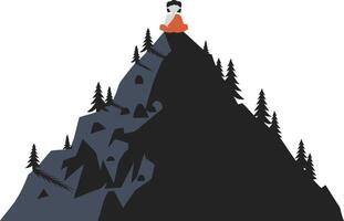 Meditating Monk on Mountain Peak in Tranquil Natural Setting vector