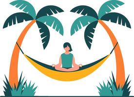 Meditation in Hammock Between Palm Trees Tropical Relaxation vector