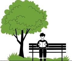 Man Reading Book on Park Bench Under Tree Minimalist Illustration vector