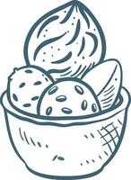 Hand Drawn Ice Cream Bowl Illustration with Scoops and Nuts vector