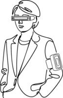 Futuristic Business Professional Wearing Smart Glasses and Tech Armband Line Art vector