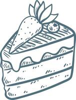Hand Drawn Layered Cake Slice with Strawberry and Berry Topping on Blue Background vector